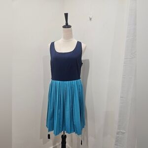 Ezra Sleeveless Colorblock Pleated Dress Women’s Size Large Navy Blue & Turquois